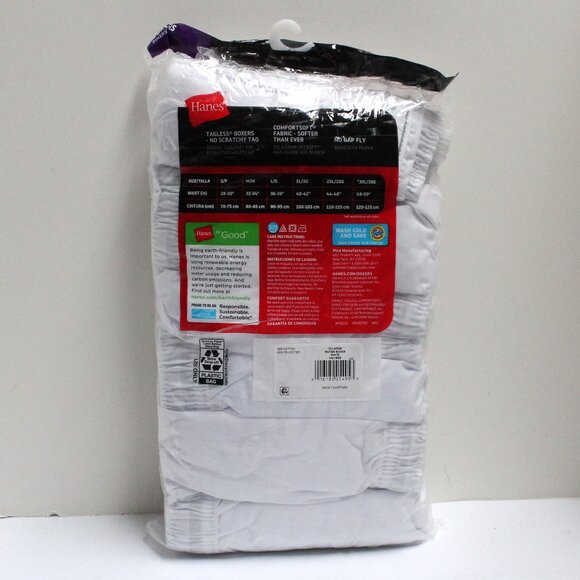 HANES NWT Men's 3XL 6 Pair Value Pack Tagless Woven White Boxers - Picture 2 of 9